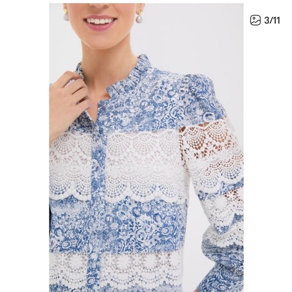 NWT Tuckernuck Hyacinth House Lace Trim Blue Etched Floral Emmie Mini Dress - Picture 3 of 4